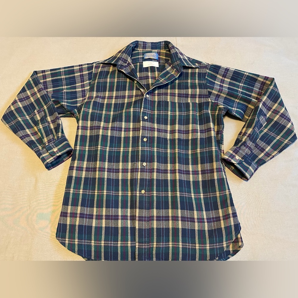 Vintage Sir Pendleton Women’s 100% Wool Plaid Button Up Board Shirt Made In USA